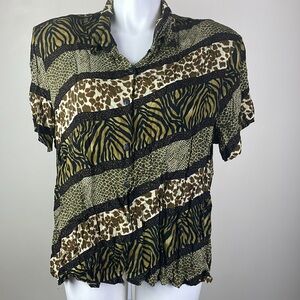 Caribou New York Vintage Button Down Top Mixed Animal Print
